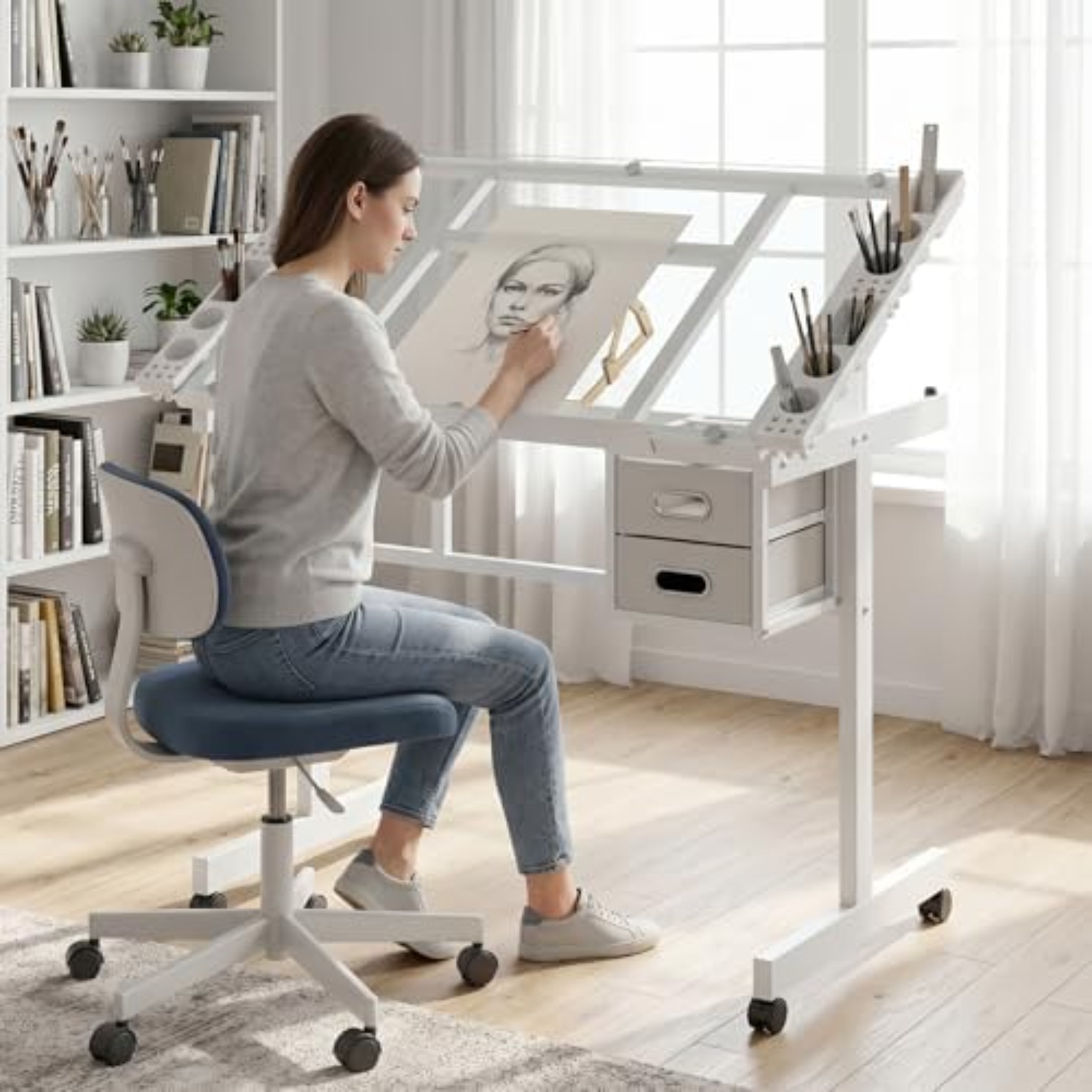 Art Craft Usa - Tavolo da Disegno con Rotelle, Tavolo