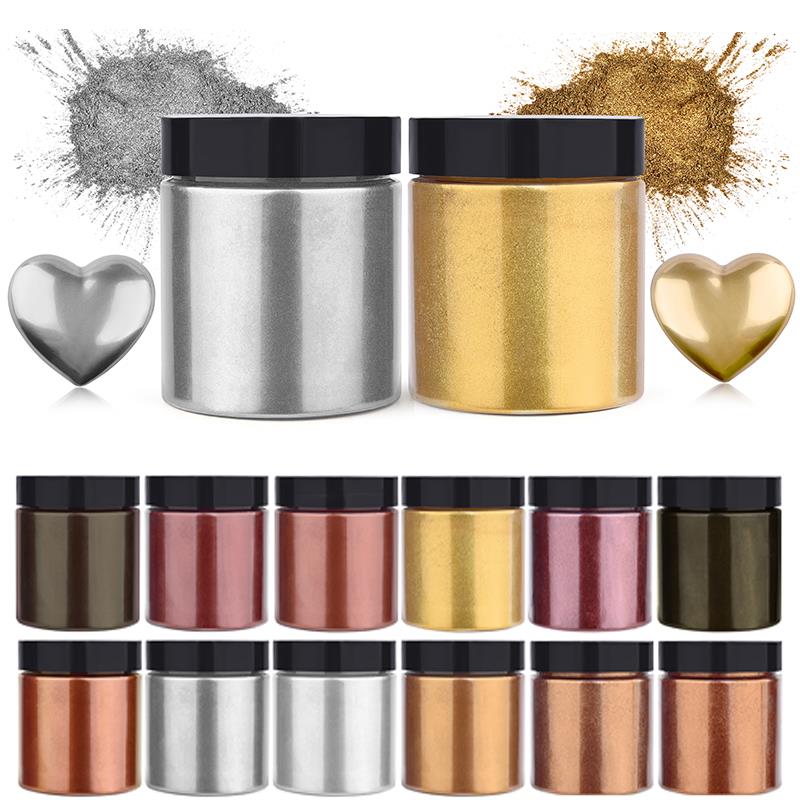 Resin Pigment Powder - 50g Shimmer Metallic Oro Argento Colore